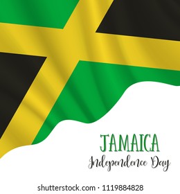 6 August, Jamaica Independence Day background in national flag color theme. Jamaica National Day. Celebration banner with waving flag. Vector illustration