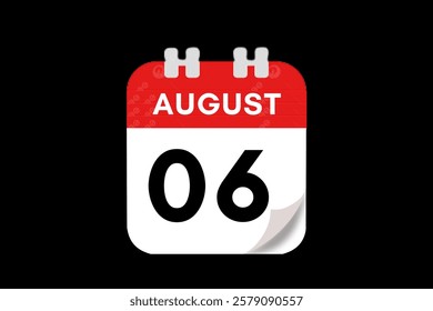 6 August month single day vector, illustration, calendar with red, gray, white and black color background calendar August 6