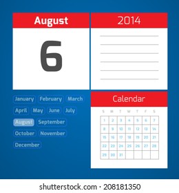 6 - august - vector daily calendar on blue background