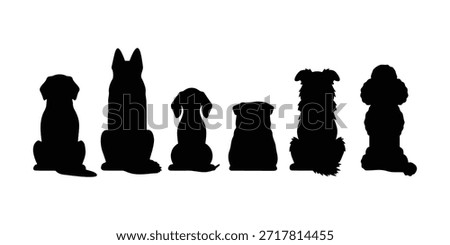6 back view dog sitting silhouette vector flat illustration design.