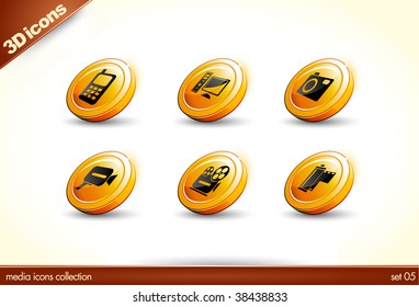 6 Schöne glänzende 3D-Symbole - Mediensammlung - Set 01