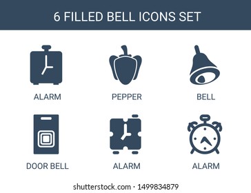 6 bell icons. Trendy bell icons white background. Included filled icons such as alarm, pepper, door bell. bell icon for web and mobile.