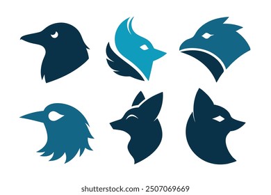 6 bird head silhouette vectors perfect for clipart line art and printable designs