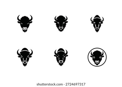 6 Paquete de silueta de Vector de cabeza de bisonte