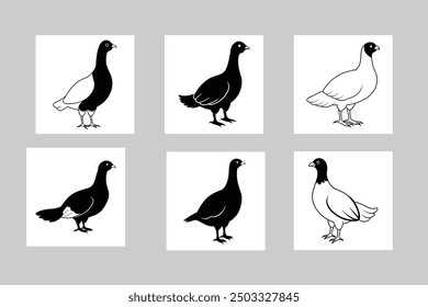 6 Ilustración de arte de línea de silueta de Vector de urogallo negro. Impresionante silueta de Vector de urogallo negro, con arte de línea minimalista para un diseño elegante. 