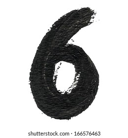 6 - Black handwritten number  on white background. Acrylic  colors.  Vector Illustration.