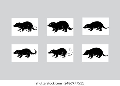 6 Black mole is walking vector line art illustration