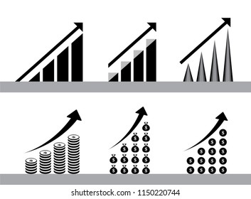 6 black and white graph bar graph icons