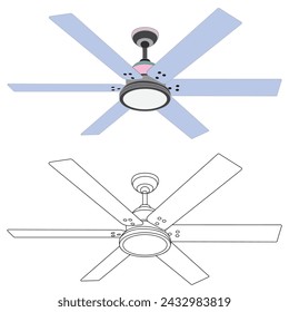 6 blade Ceiling Fan with light, remote control vector illustration eps
