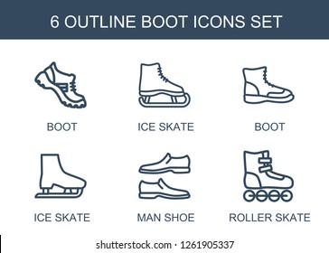 6 boot icons. Trendy boot icons white background. Included outline icons such as ice skate, man shoe, roller skate. boot icon for web and mobile.