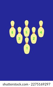 6 bowling pins with numbers on blue background
