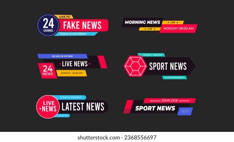 6 breaking news lower thirds. Sport news. Fake News.