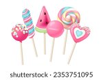 6 bright vector lollipops in trendy colors