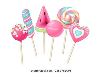 6 bright vector lollipops in trendy colors