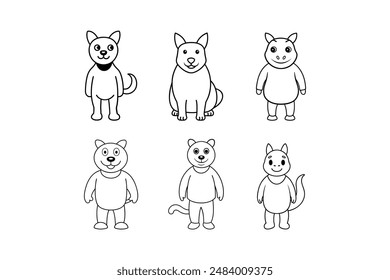 6 Buddy animal vector line art illustration icon logo
