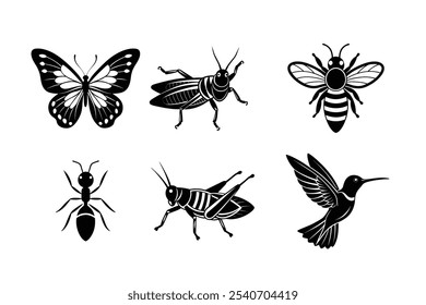 6 bundle butterfly , bird , bee , vector silhouette art 