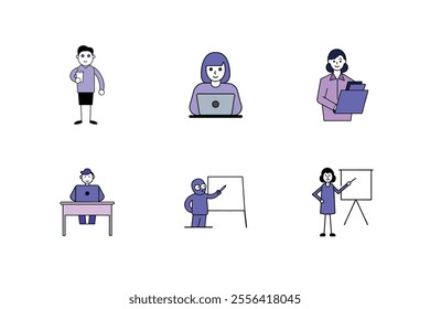 6 bundle Character of a Woman Typing on Laptop