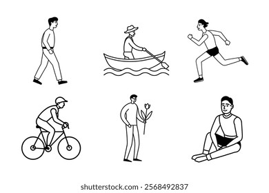 6 bundle templet Icon Set of man in Various Positions, Vector Illustration, Line Art, Silhouettes, and Clipart