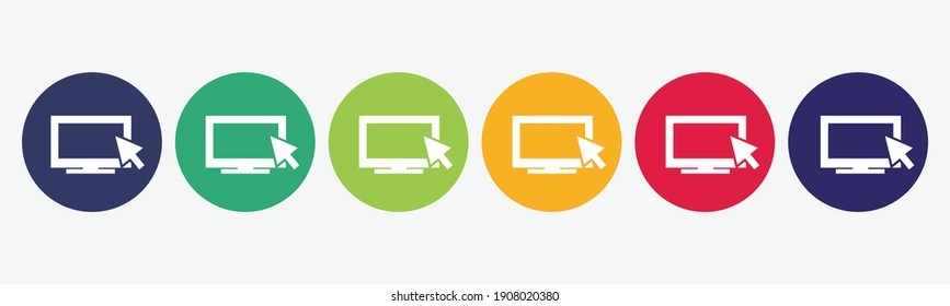 6 button circles set with click icon in various colors. Vector illustration.