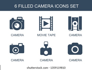 6 Kamerasymbole. Trendy Kamera icons weißer Hintergrund. Einschließlich gefüllter Symbole wie Filmband. Kamerasymbol für Web und Handy.