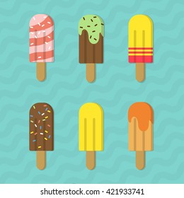 6 Cartoon ice cream vector illustration
