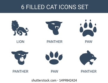 6 cat icons. Trendy cat icons white background. Included filled icons such as lion, panther, paw. cat icon for web and mobile.