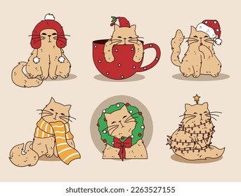 
6 Cats With Christmas Decoration