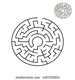 6 cells wide circular maze ending in the middle with solution hint in the corner