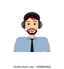 6 characters, Call center agents flat avatars. Live chat operators, guys and girls smiling faces. Online customer support service assistants with headphones. 