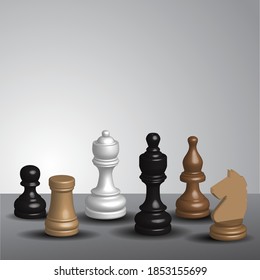 6 Chess pieces, 3D object Vector EPS10