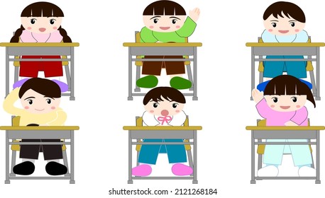 6 Kinder in der Schule lernen

