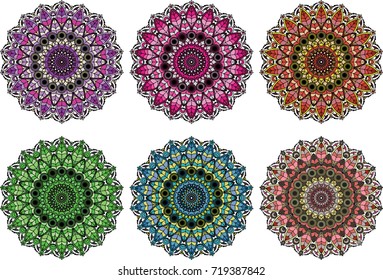 6 circle  colorful mandala. Mandala set. 