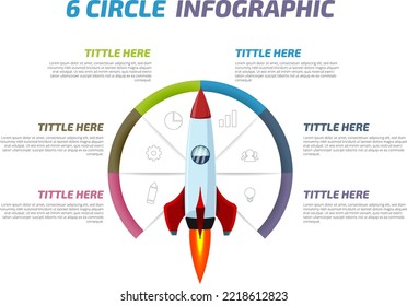 6 Cohetes De Afiches Infográficos De Círculo Adecuados Para Presentación De Marketing, Éxito Comercial De Booster