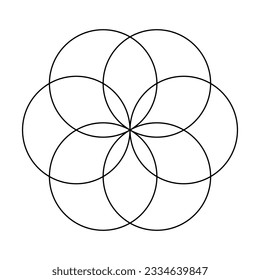 6  circle Seed of life. Scared Geometry Vector Design Elements. thin line geometric. isolated on white background. the world of geometry with our intricate illustrations.