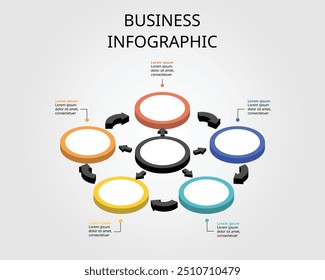 Plantilla de 6 círculos para infografía para presentación de 6 elementos