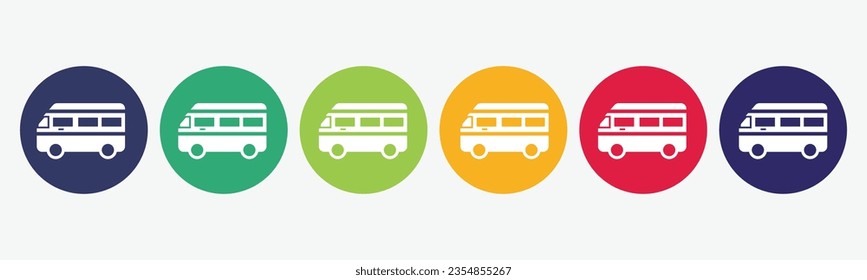 6 círculos ajustados con el icono del bus en varios colores.
