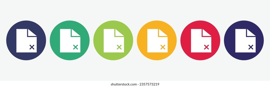6 circles set with cancel or close icon in various colors. Vector illustration.