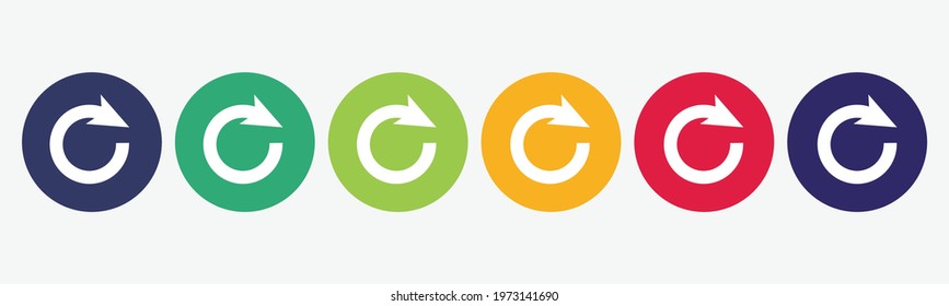 6 circles set with refresh icon in various colors. Vector illustration.