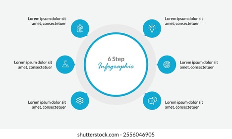 6 Circular Connecting Steps, Infographic Template for Modern Business or Educational Design Needs. Stylish and Simple.