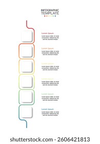6 Circular elements placed in vertical row. Concept of 6 successive steps of project development process. Flat infographic design template. Simple vector illustration for business analytics.
