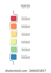 6 Circular elements placed in vertical row. Concept of 6 successive steps of project development process. Flat infographic design template. Simple vector illustration for business analytics.
