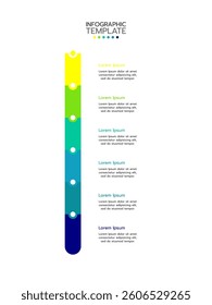 6 Circular elements placed in vertical row. Concept of 6 successive steps of project development process. Flat infographic design template. Simple vector illustration for business analytics.