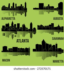 6 City silhouette in Georgia (Atlanta, Augusta, Alpharetta, Savannah, Macon, Marietta)