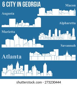 6 City silhouette in Georgia (Atlanta, Augusta, Alpharetta, Savannah, Macon, Marietta)