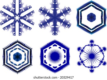 6 Cold crystal gradient snowflakes - vector illustration.