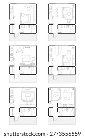6 Collections Modern Studio Apartment Floor Plan with Living Area and Kitchenette. 11