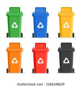 6 Color garbage bin with recycle icon. Vector illustration flat design for banner, poster, and background.
