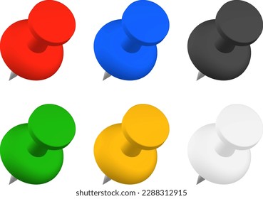 6 color thumbtack illustrations set.