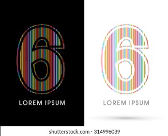 6 ,Colorful Font, designed using colorful line graphic vector.