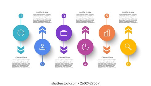 6 Colorful Infographic Elements With Thin Icons For Business Presentations